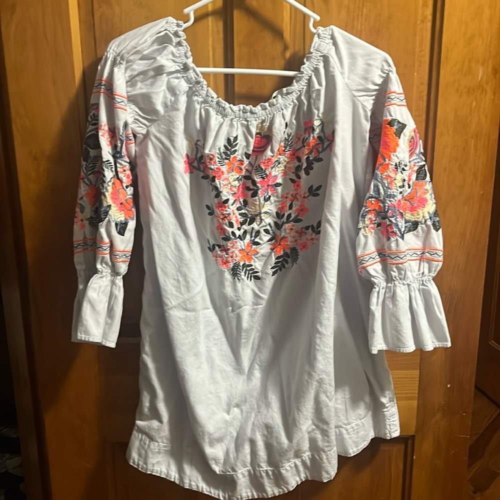 Free people off the shoulder light dusty blue dress with stitch work